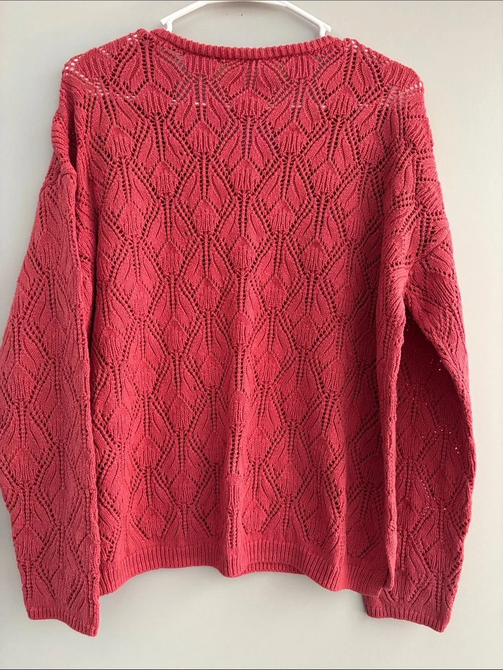 Peace Love World Rose Coral Openwork V-Neck Sweater